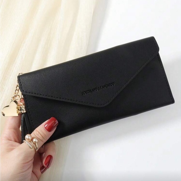 None Handbags - ⚠️Clearance Sleek Black Tassel Long Wallet With Gold Heart Pendant